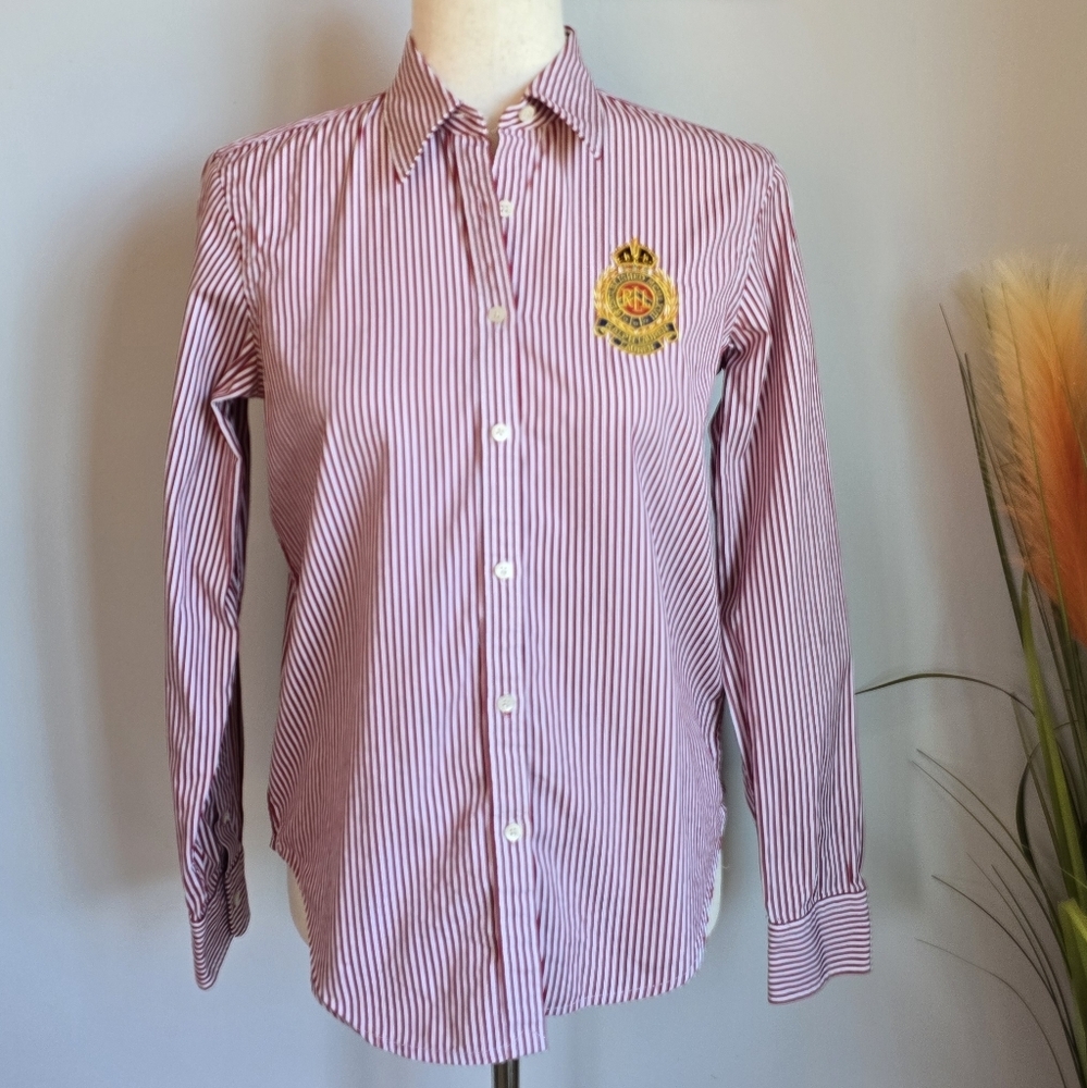 Ralph Lauren, LRL Relaxed Fit Striped Broadcloth Crest Logo Shirt, Size XS - Picture 3 of 11